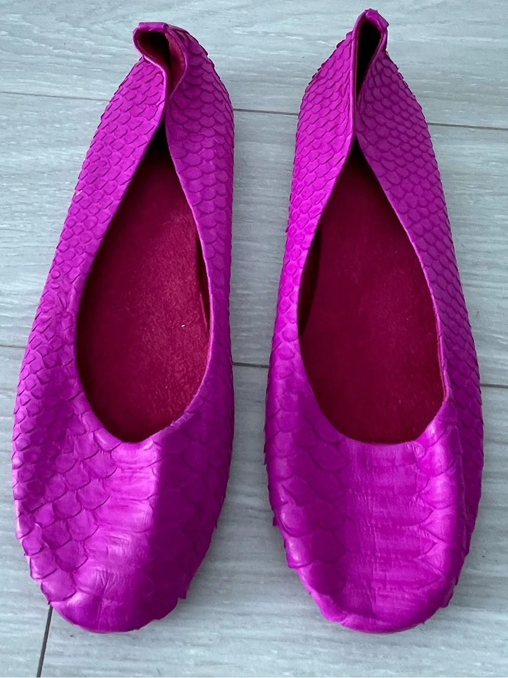 Genuine Snakeskin Pink Handmade Ballet Flats Size 40